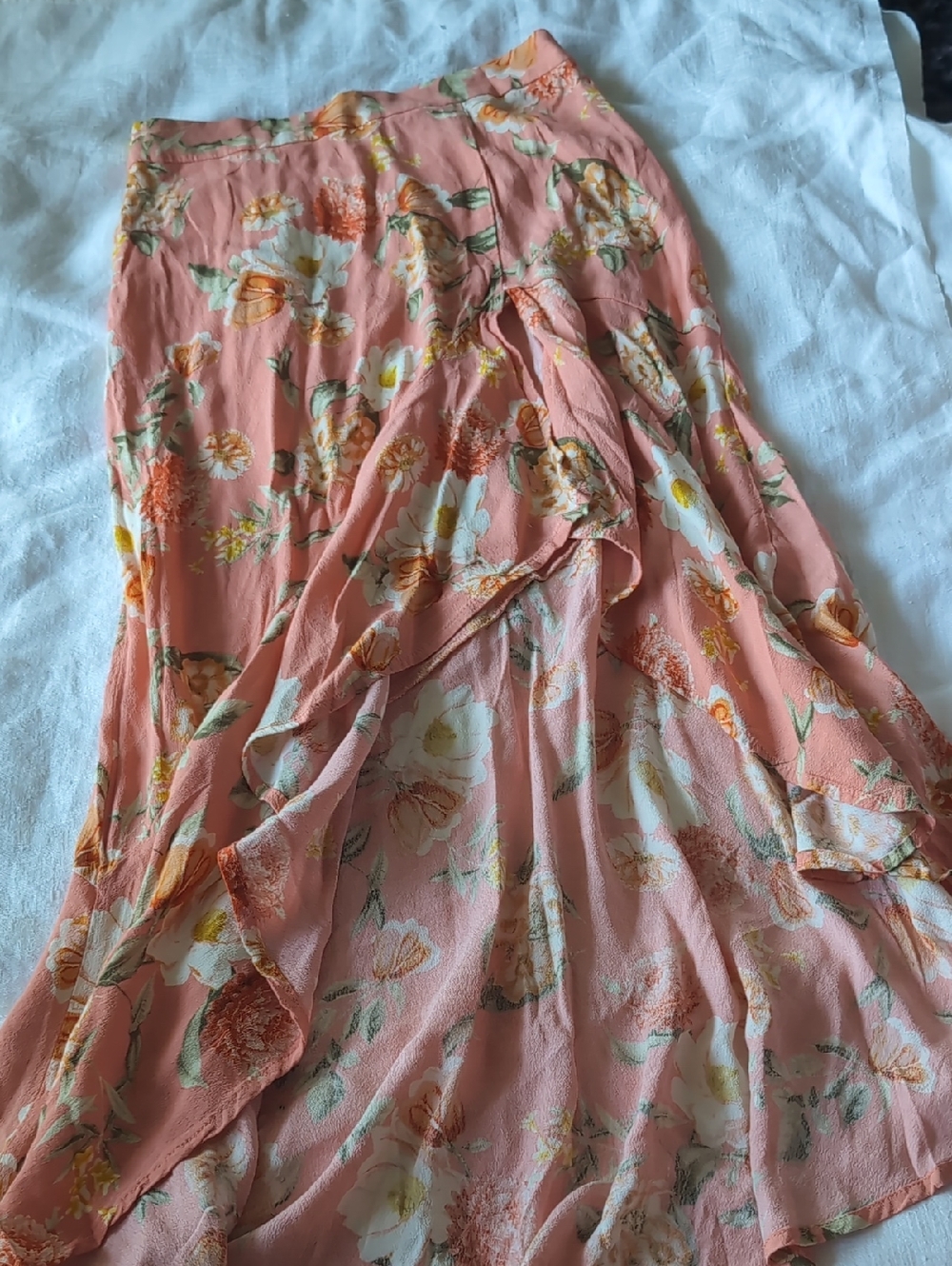 Forever 21 Peach Floral High-Low Ruffle Skirt